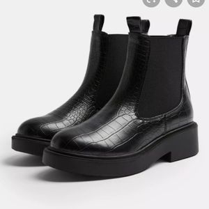 Topshop Karri Black Chelsea croc boots combat